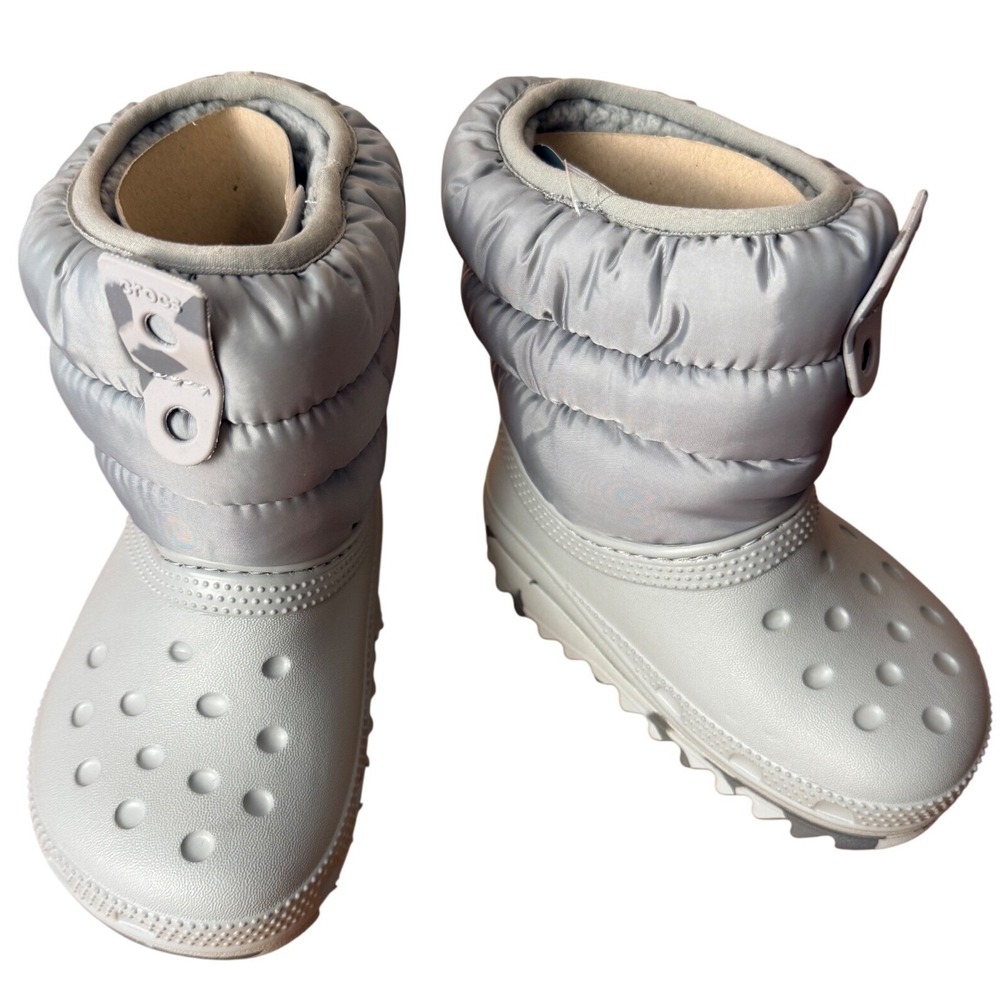 Crocs Classic Neo Puff Boot T Light Grey Kids Winter Puffer Boots C7